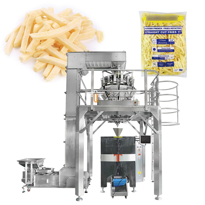 Muti-Fungsi Kecepatan Tinggi beku Meat Ball Vffs mengecil Packing Bagging Machine Buah-buahan beku Multihead Weigher