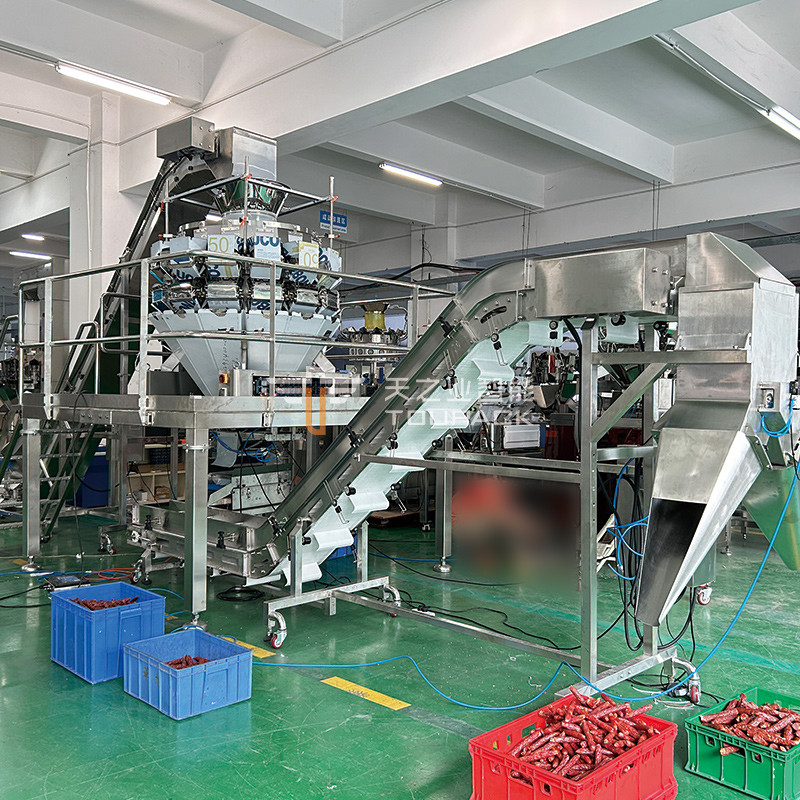 Frankfurt Sosis Multiheads Sabuk Feeder Kombinasi Weigher Panggang Hot Dog Sosis Sabuk Weigher Mesin Pengemasan