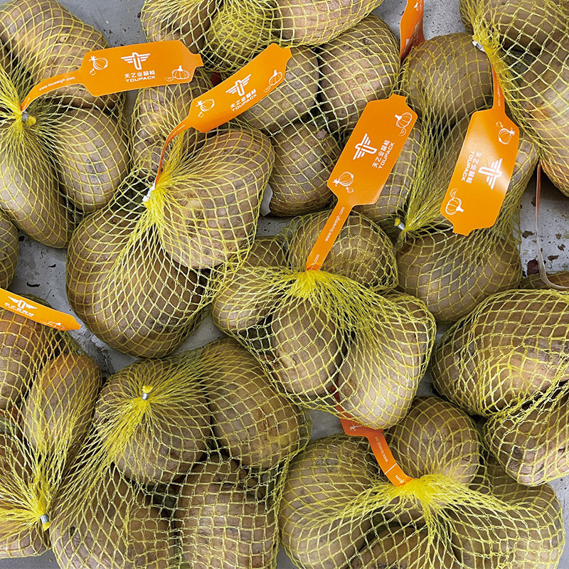 10 Kepala Multihead weigher Potato Onion Mesh Bag Packing Machine With Label Tag Fruit Combination Weigher Line Produksi