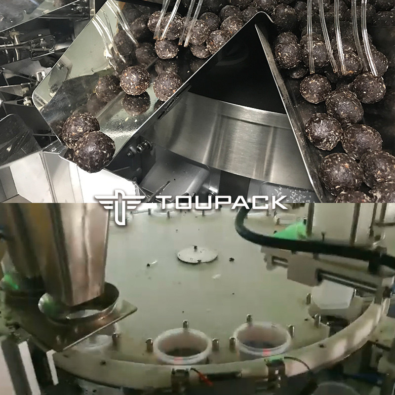Mesin pengisian kemasan cokelat campuran otomatis dengan tutup dan label garis kacang mesin pengemasan makanan ringan