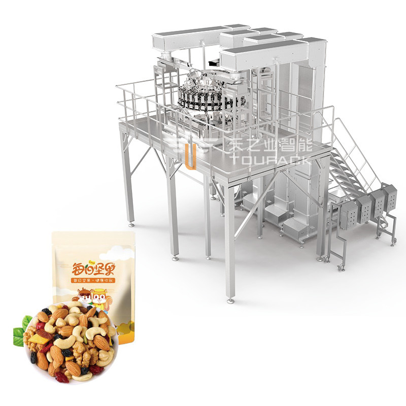 Otomatis Berdiri Kantong Doypack Menimbang Packing Granule Kacang Kacang Multihead Weigher Mesin Pengisian