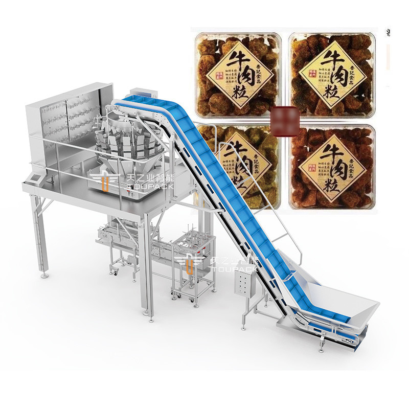Sistem Penimbang Otomatis yang Tepat dan Efisien Dan Kotak Pengemasan Untuk Steak Ribeye Screw Multihead Weigher
