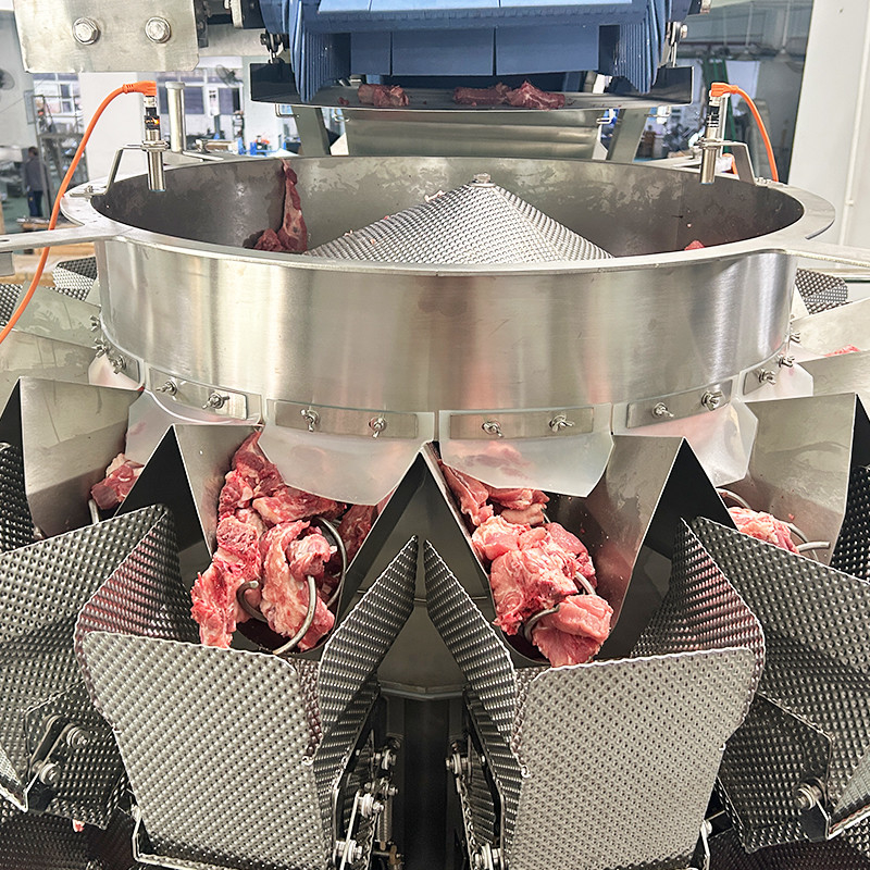Sistem Penimbang Otomatis yang Tepat dan Efisien Dan Kotak Pengemasan Untuk Steak Ribeye Screw Multihead Weigher