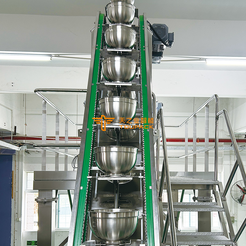 Mesin Conveyor Tipe Mangkuk Lift Tipe Z Baja tahan karat Lift Conveyor Mangkuk miring Untuk daging Makanan beku