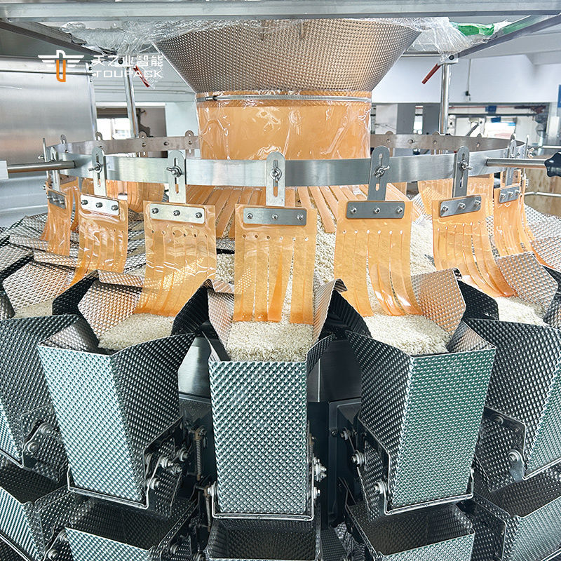 Peralatan Pengemasan Timbangan Multihead Industri Popcorn Makanan Ringan Gula Biskuit Kopi Kue Garis Pengemasan Kantong Plastik Segel