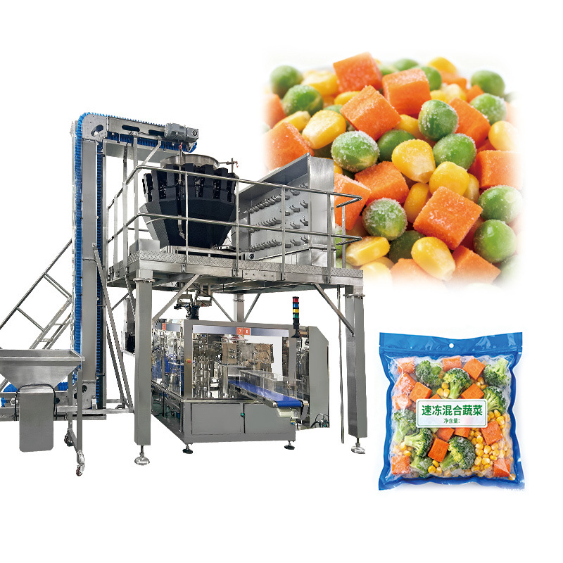 Food Grade Automatic Vacuum Frozen Food Pouch Packing Machine Shrimp Squid Rings Bag Multihead Weigher Filling Packing Machine