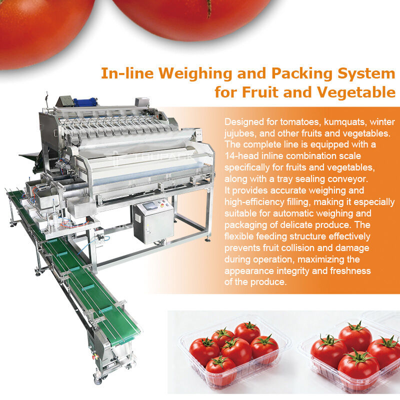 Linear Weigher Automatic Cherry Tomato Fruit Sayur Tray Sealing Packaging Line Dengan Sistem Penimbangan Presisi Tinggi