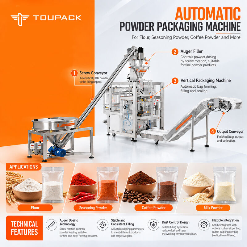 Automatic Powder Packaging Machine with Auger Filler for Flour, Milk Powder and Seasoning