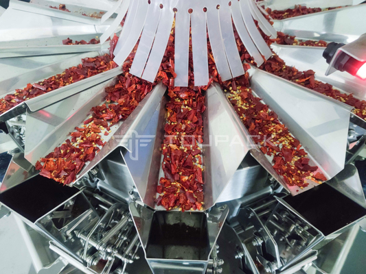 50g Dry Red Pepper Packing Machine Vertical Grain Bag Dengan Multihead Weigher 120BPM