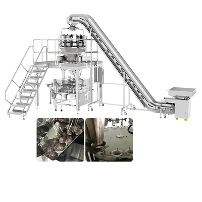 20 Head Multihead Weigher Blocky Shaped Partikel Snack Chocolate Cup Filling And Sealing Machine