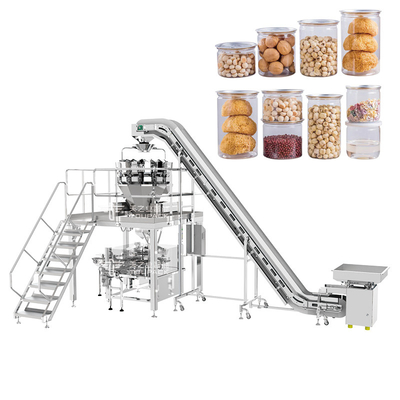 Mesin Pengisi Botol Plastik Kacang Camilan Buah Kering Dengan Multihead Weigher Inclined Conveyor