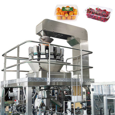 Akurasi Otomatis Multihead Weigher Servo Motor Mengemudi Mesin Pengemas Salad Buah Sayuran