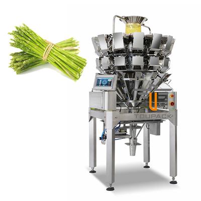 PLC Otomatis Menimbang Mesin Pengemasan Produk Strip Panjang Asparagus 14 Kepala Multihead Weigher