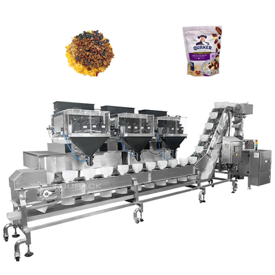 Pabrik campuran buah kering dan kacang Multihead Weigher 4 Kepala Linear Weigher Vffs Packing Machine Zip Bag Packing Machine