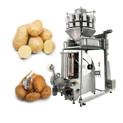 10 Kepala Multihead Weigher Potato Onion Mesh Bag Packaging Machine Fruit Combination Weigher Line Produksi