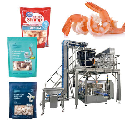 Mesin Pengemas Kantong Makanan Beku Otomatis Vakum Food Grade Udang Cumi Cincin Kantong Multihead Weigher Filling Packing Machine