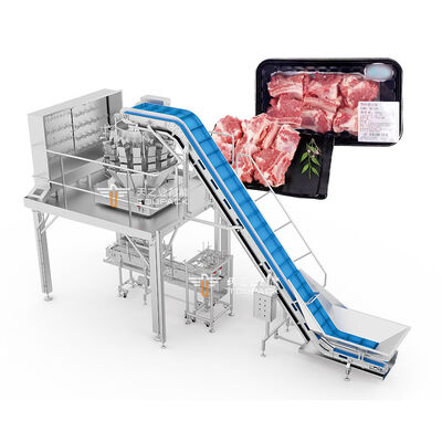 Jalur Pengemasan Clamshell Penyegelan Baki Daging Otomatis dengan Multihead Weigher