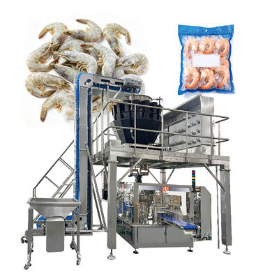 Lini Pengemasan Nugget Ayam Beku dengan Multihead Weigher dan Mesin Kantong Premade